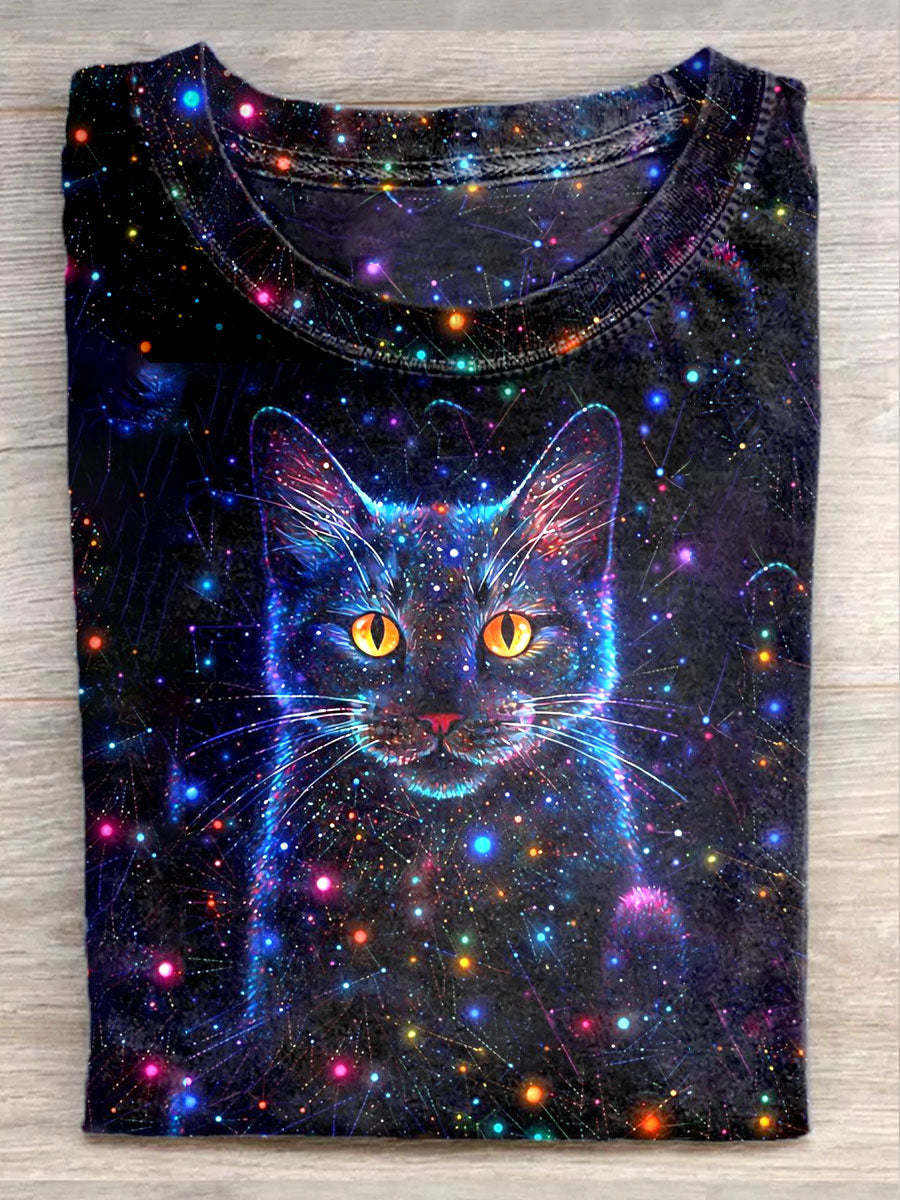 Casualowa koszulka z nadrukiem unisex Fantasy Starry Sky Cat Art Illustration