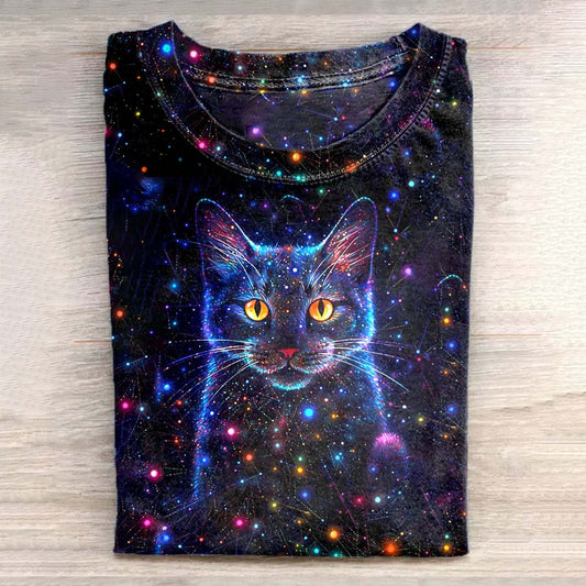 Casualowa koszulka z nadrukiem unisex Fantasy Starry Sky Cat Art Illustration