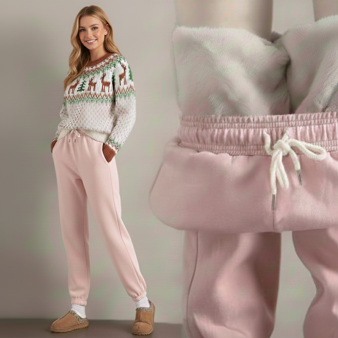 Te eleganckie i wygodne damskie spodnie dresowe o swobodnym kroju są wykonane z grubej wełnianej tkaniny i idealnie nadają się do noszenia jesienią i zimą.