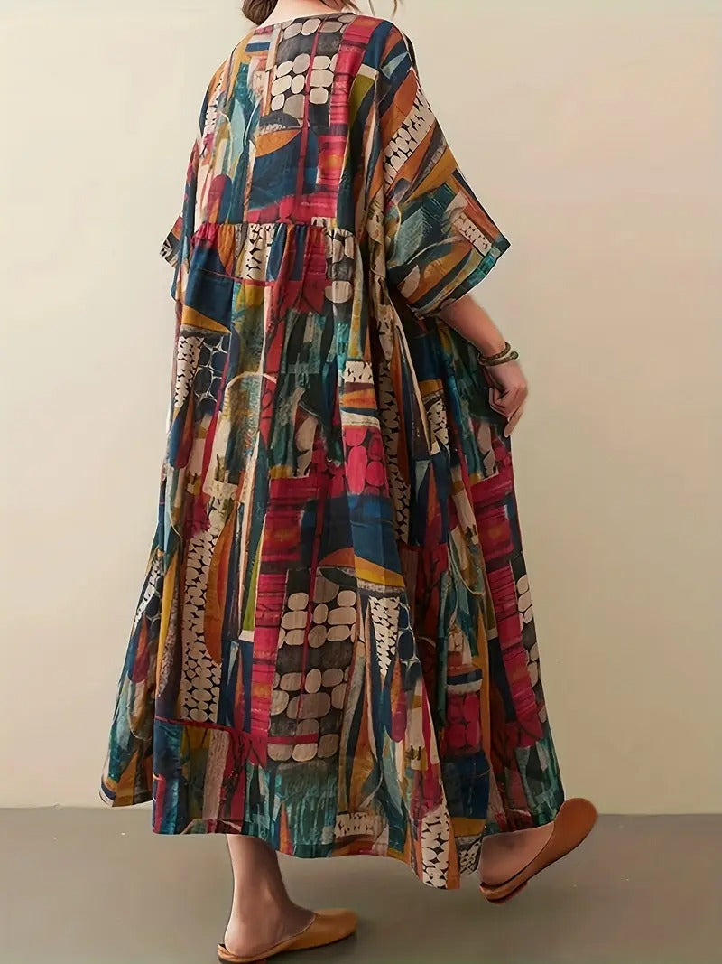 Elegancka luźna, nieregularna, farbowana sukienka